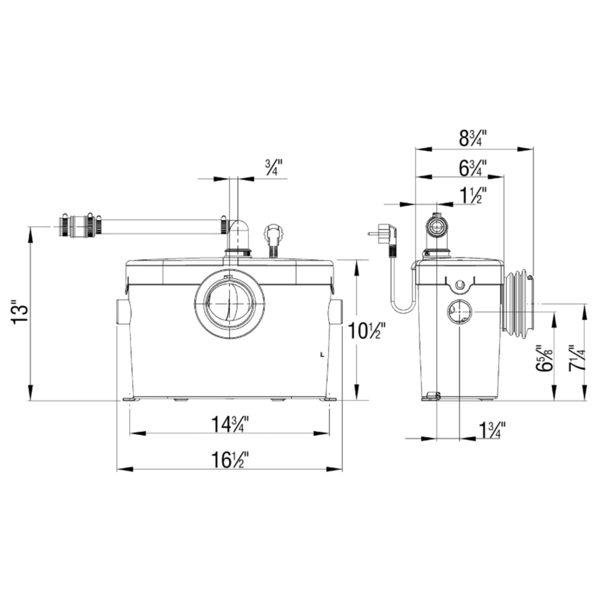SaniAccess 2 Half-bathroom Macerating Pump - 1/2hp - 2pcs - Install with any Saniflo bowls & Tank