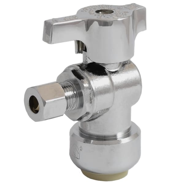1/2" x 1/4" - Push x Comp (OD), No Lead Chrome-Plated Forged Brass 1/4-Turn Ball-Type Push x OD Angle Stop Valve