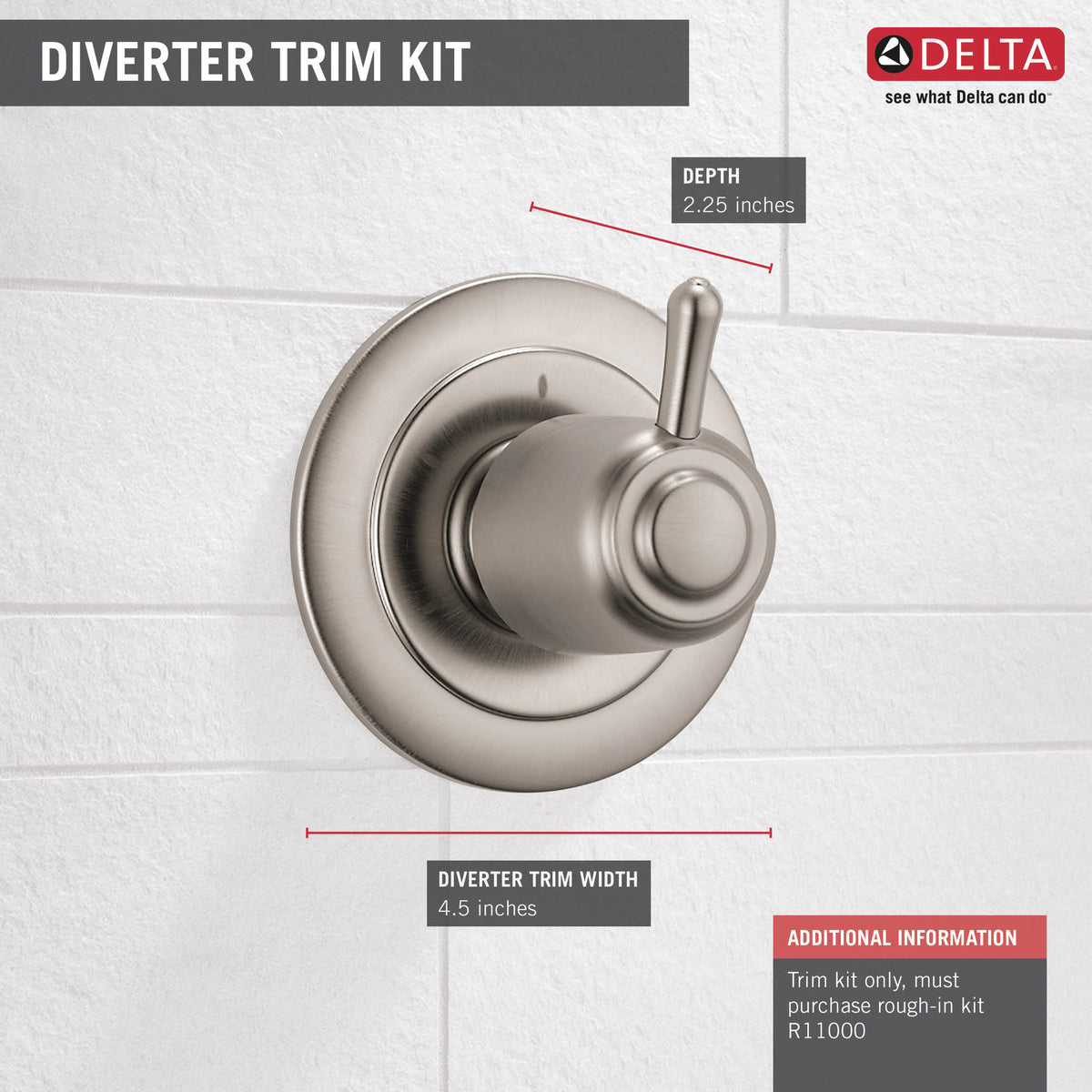 Delta T11800-SS 3-Setting 2-Port Diverter Trim Stainless