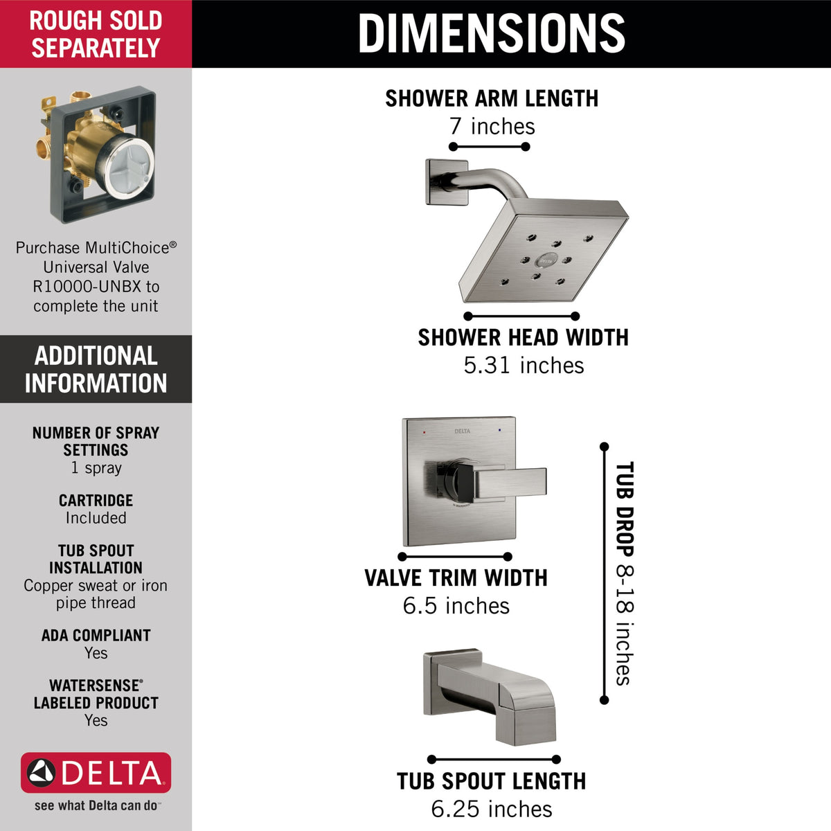 Delta Ara® Monitor® 14 Series H2OKinetic® Tub & Shower Trim Stainless