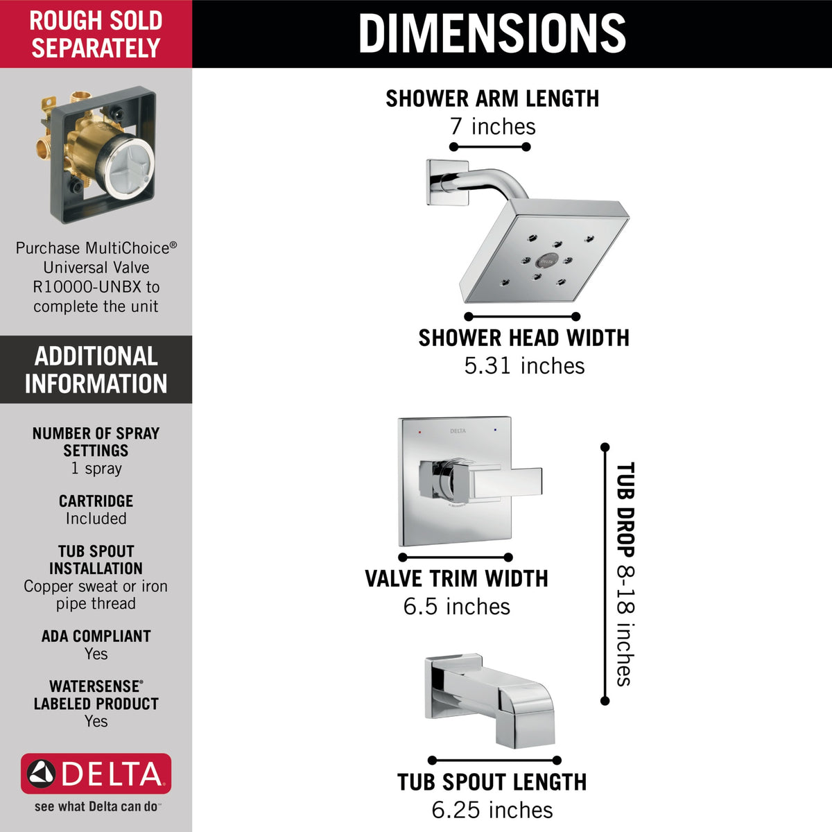 Delta Ara® Monitor® 14 Series H2OKinetic® Tub & Shower Trim Chrome