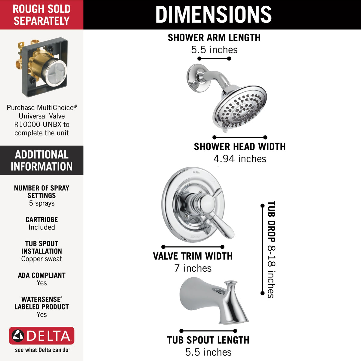 Delta Lahara® Monitor® 17 Series Tub & Shower Trim Chrome