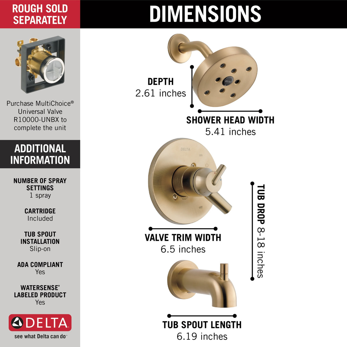Delta Trinsic® Monitor® 17 Series H2OKinetic® Tub & Shower Trim Champagne Bronze