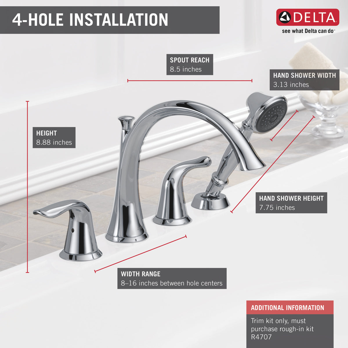 Delta Lahara® Roman Tub with Handshower Trim Chrome