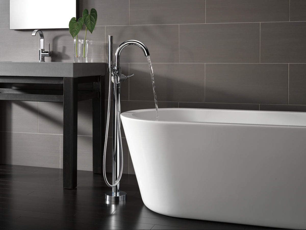 Delta Trinsic® Single Handle Floor Mount Tub Filler Trim with Handshower Chrome