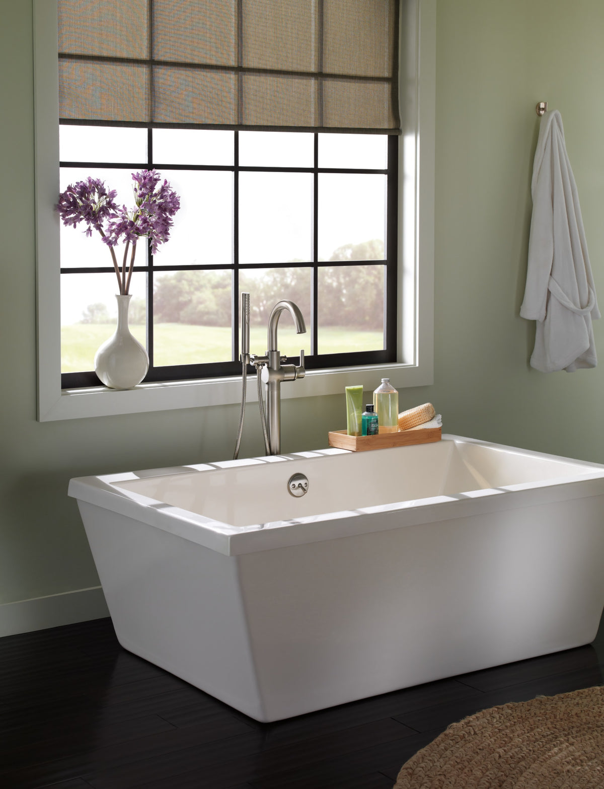 Delta Trinsic® Single Handle Floor Mount Tub Filler Trim with Handshower Stainless