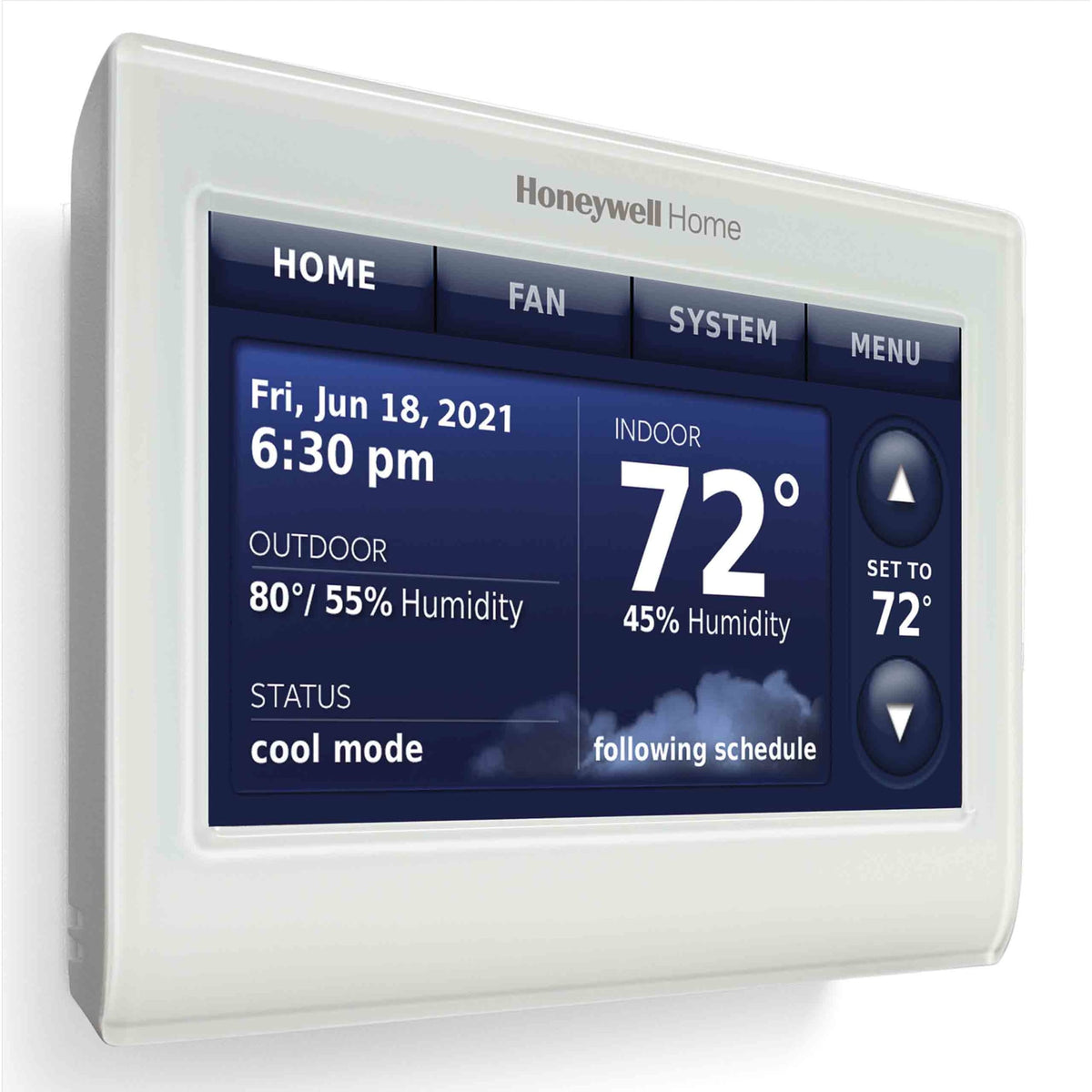 Resideo 2-Wire IAQ high definition color touchscreen white front/white side thermostat with RedLINK® technology