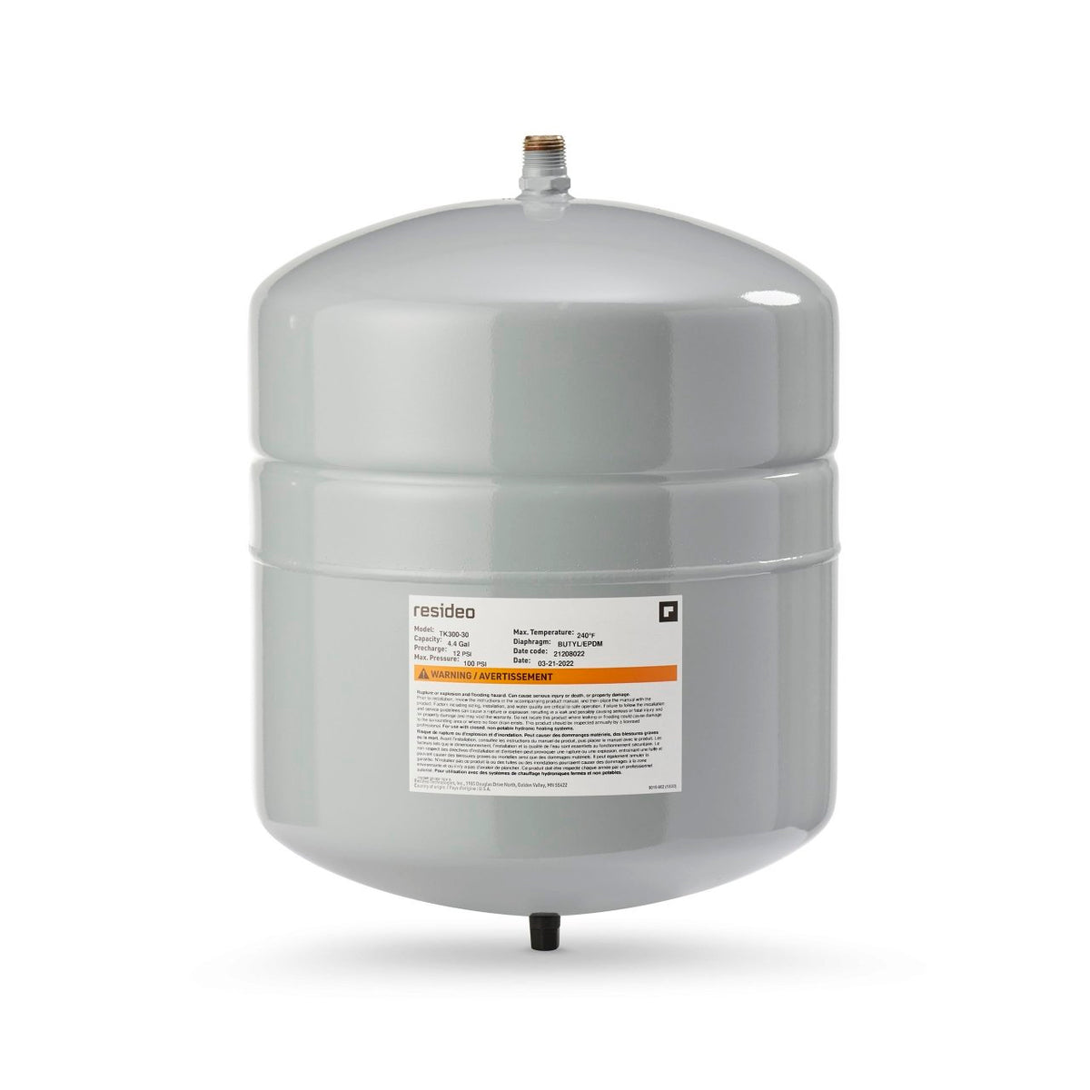Resideo TK300-30/U Heating Expansion Tank, 4.4 Gallon, 1/2 in Male NPT