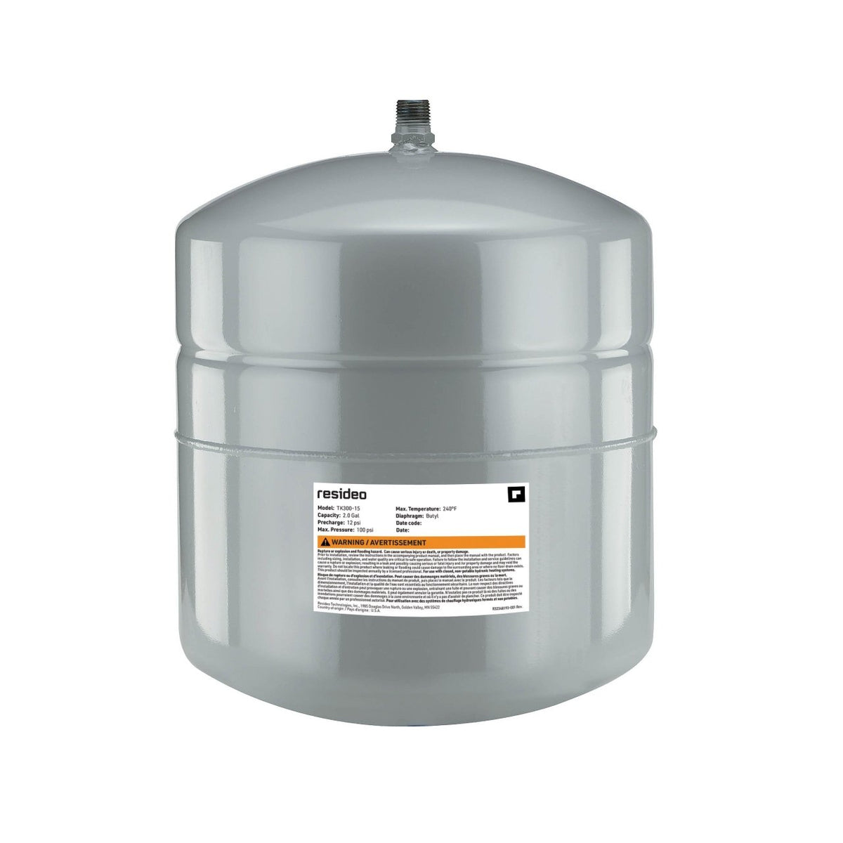 Resideo TK300-15/U Heating Expansion Tank, 2.0 Gallon, 1/2 in Male NPT