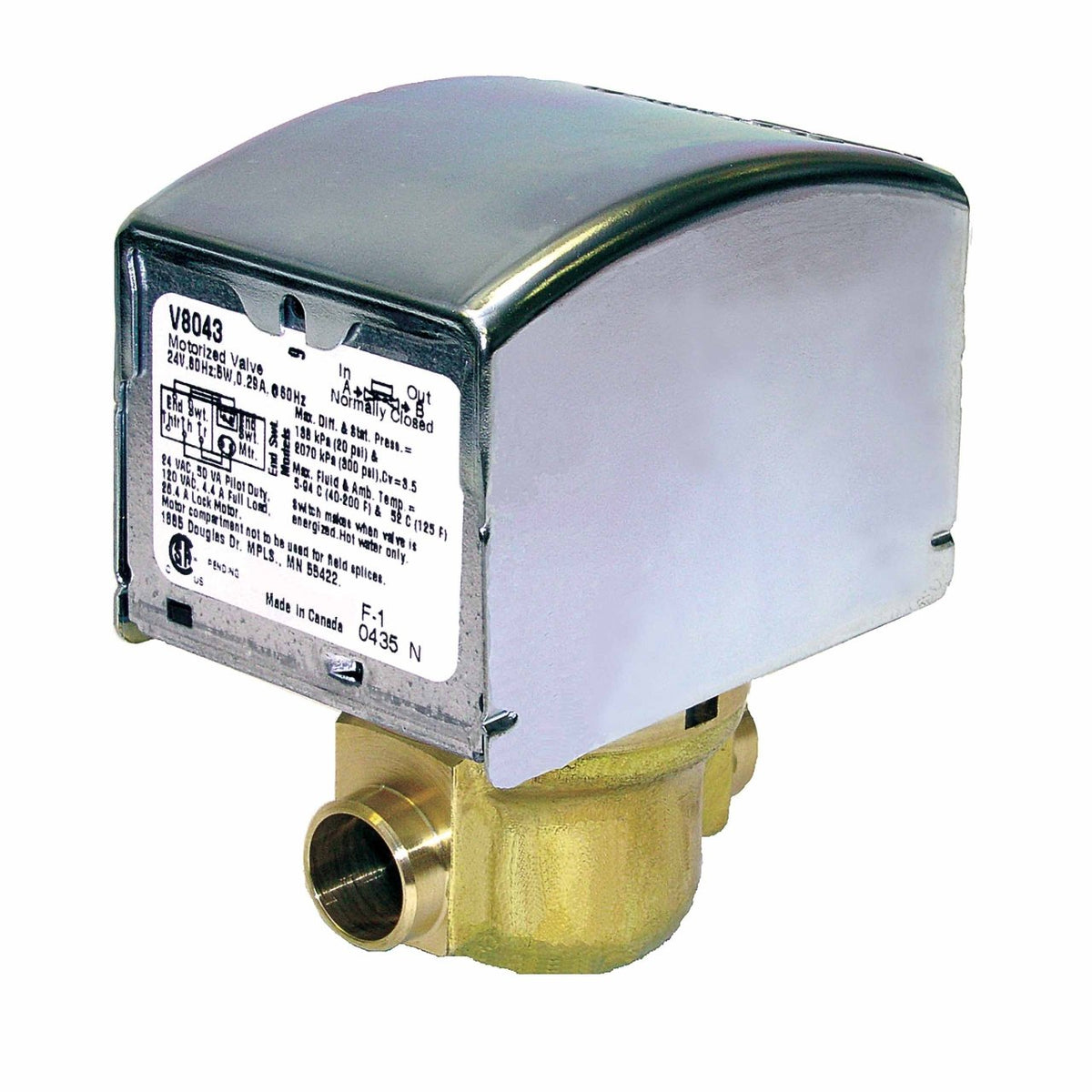 Honeywell Home V8043E5004/U 5000 Series Zone Valve, 1/2 in Sweat, 3.5 Cv, 24 VAC, SPST End Switch