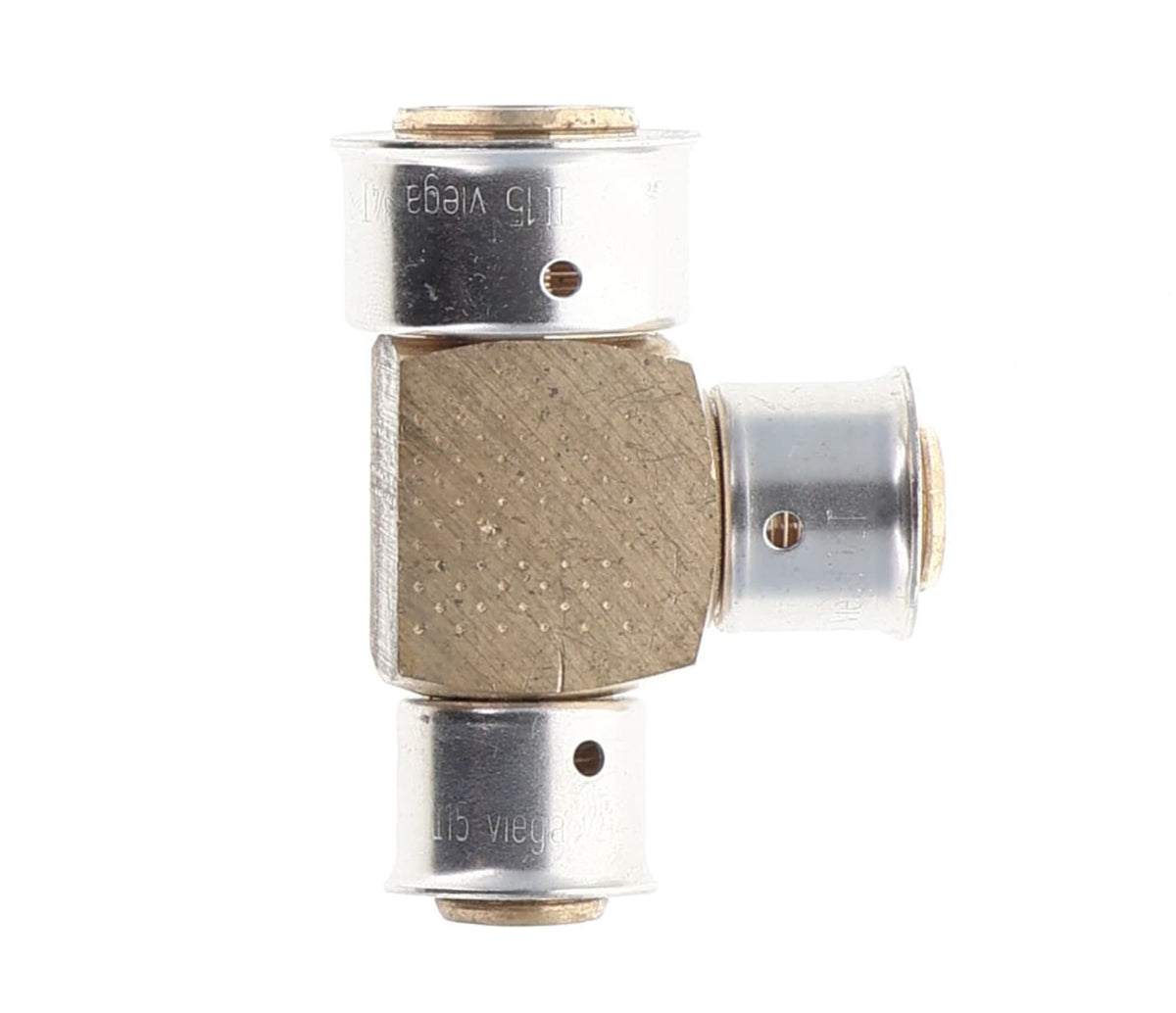 Viega 3/4" x 1/2" x 1/2" PEX Reducing Tee (Press) - PureFlow® Press (Brass)