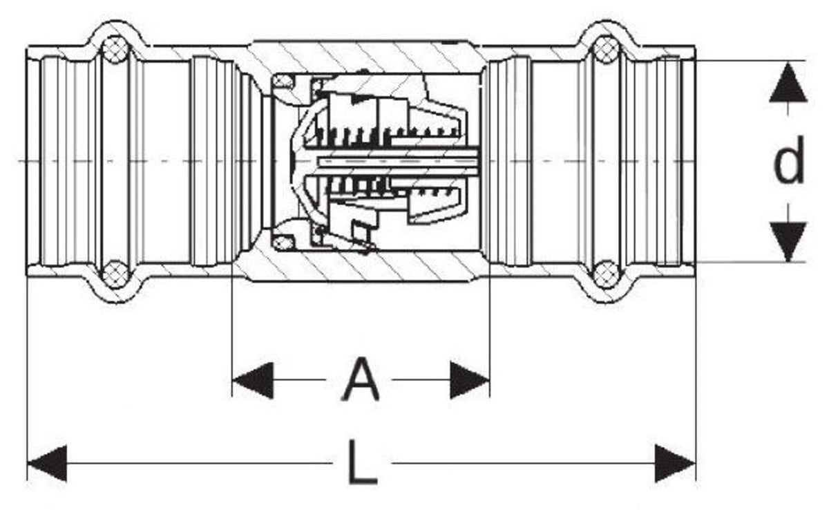 Viega 1-1/2" x 1-1/2", ProPress x ProPress, 300 PSI, Lead-Free, Bronze Body, EPDM Sealing Element, In-Line, Check Valve