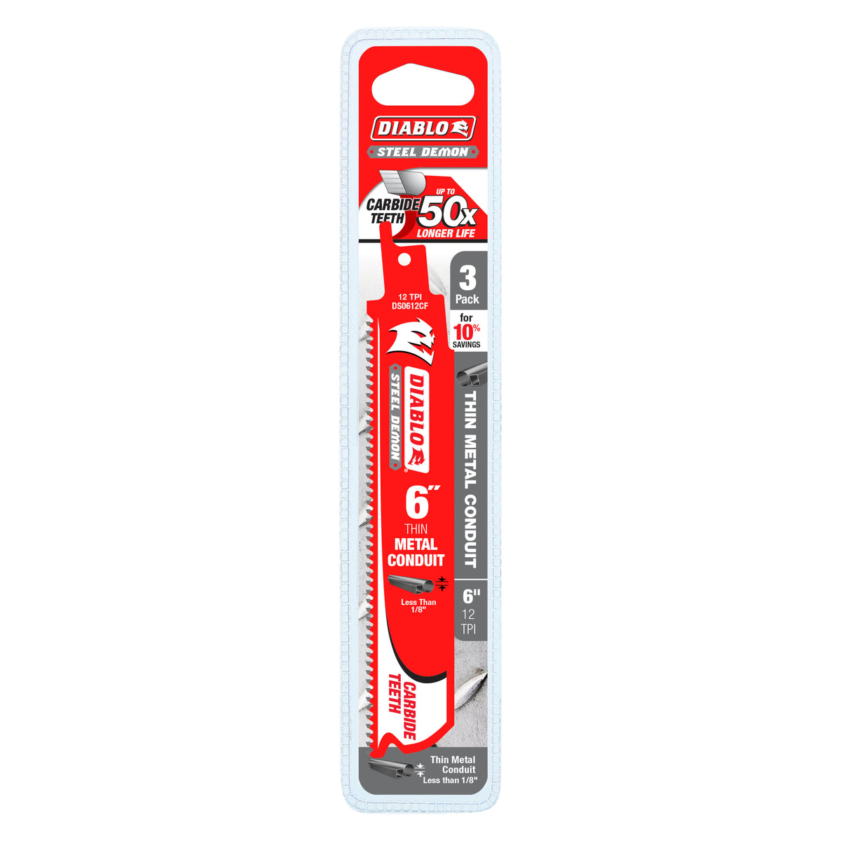 Diablo 6" 12TPI Steel Demon™ Carbide Teeth Reciprocating Saw Blades for Thin Metal Conduit (3-Pack)