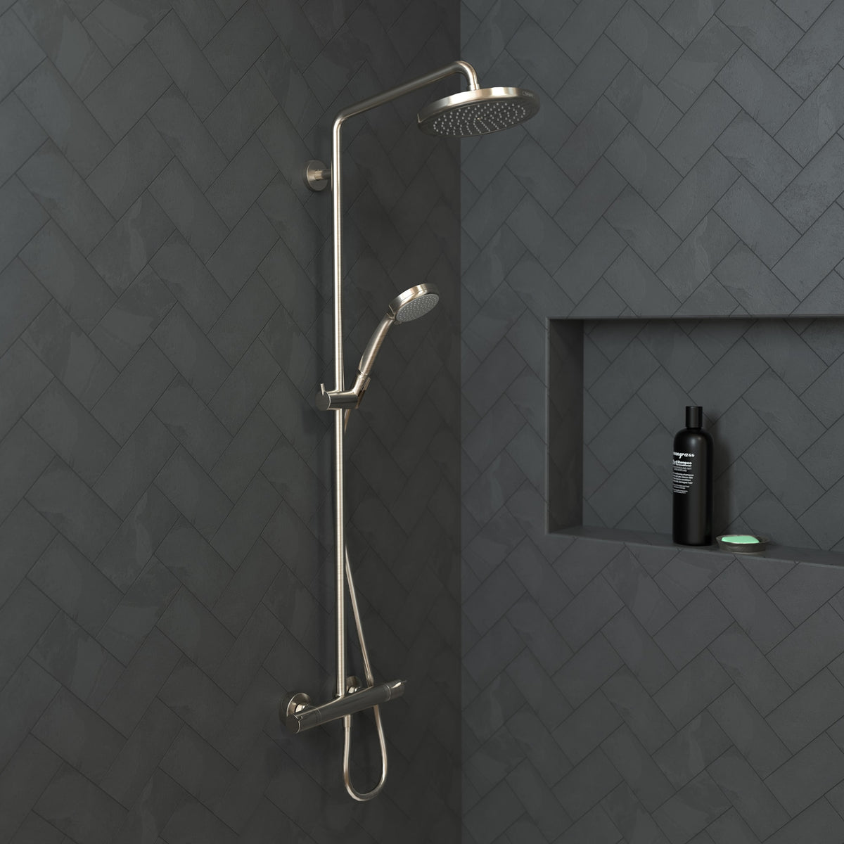 hansgrohe Croma Showerpipe 220 1-Jet, 2.5 GPM in Brushed Nickel