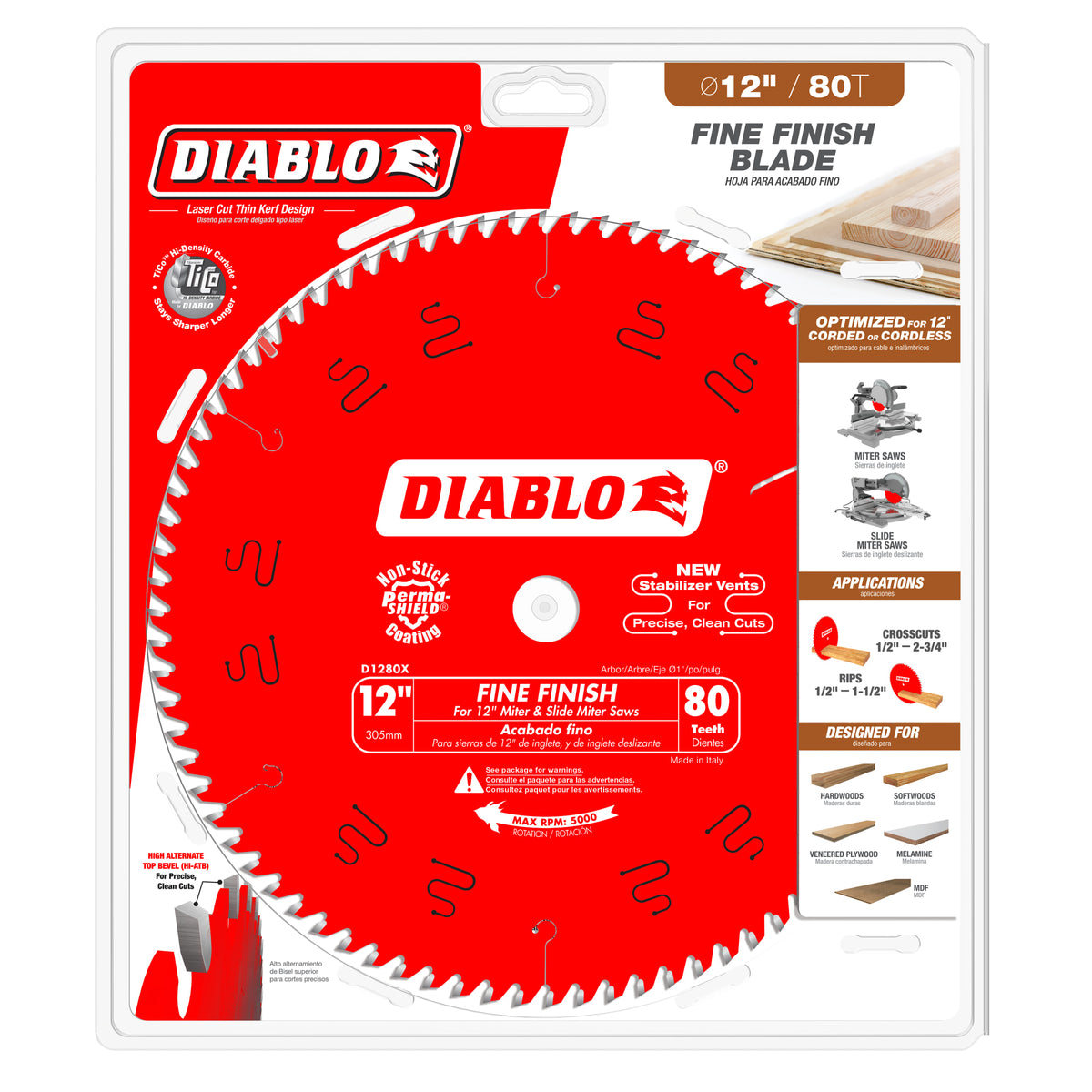 Diablo 12" x 80-Teeth Fine Finish Saw Blade for Wood