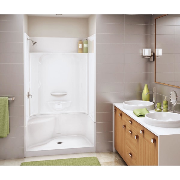 KDS 3448 AFR AcrylX Alcove Center Drain Four-Piece Shower in White, Right seat
