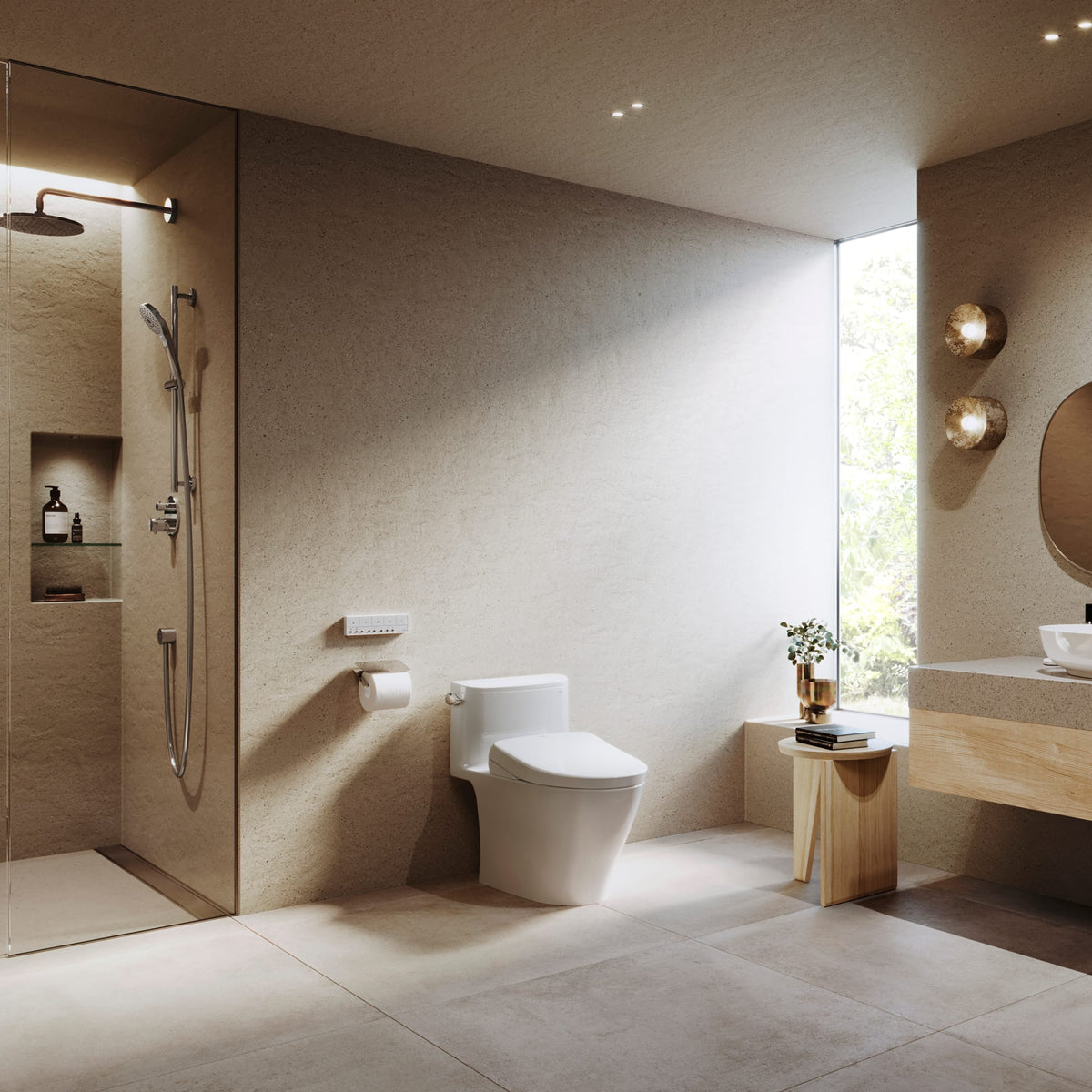 Toto SW4726#12 S7 WASHLET® Electronic Bidet Toilet Seat with EWATER+®, Contemporary Lid, Elongated, Sedona Beige