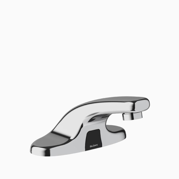 Optima® Sensor Faucet (EBF650-BAT-CP-0.5-GPM-MLM-FCT) Commercial Grade, ADA Compliant, Electronic, Sensor-Activated, Cast Brass 4 Centerset Hand Washing Faucet with the following features: - 4" Centers in Polished Chrome