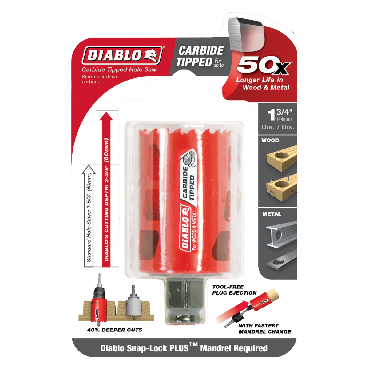 Diablo 1-3/4" Carbide Teeth Hole Saw for Wood and Metal