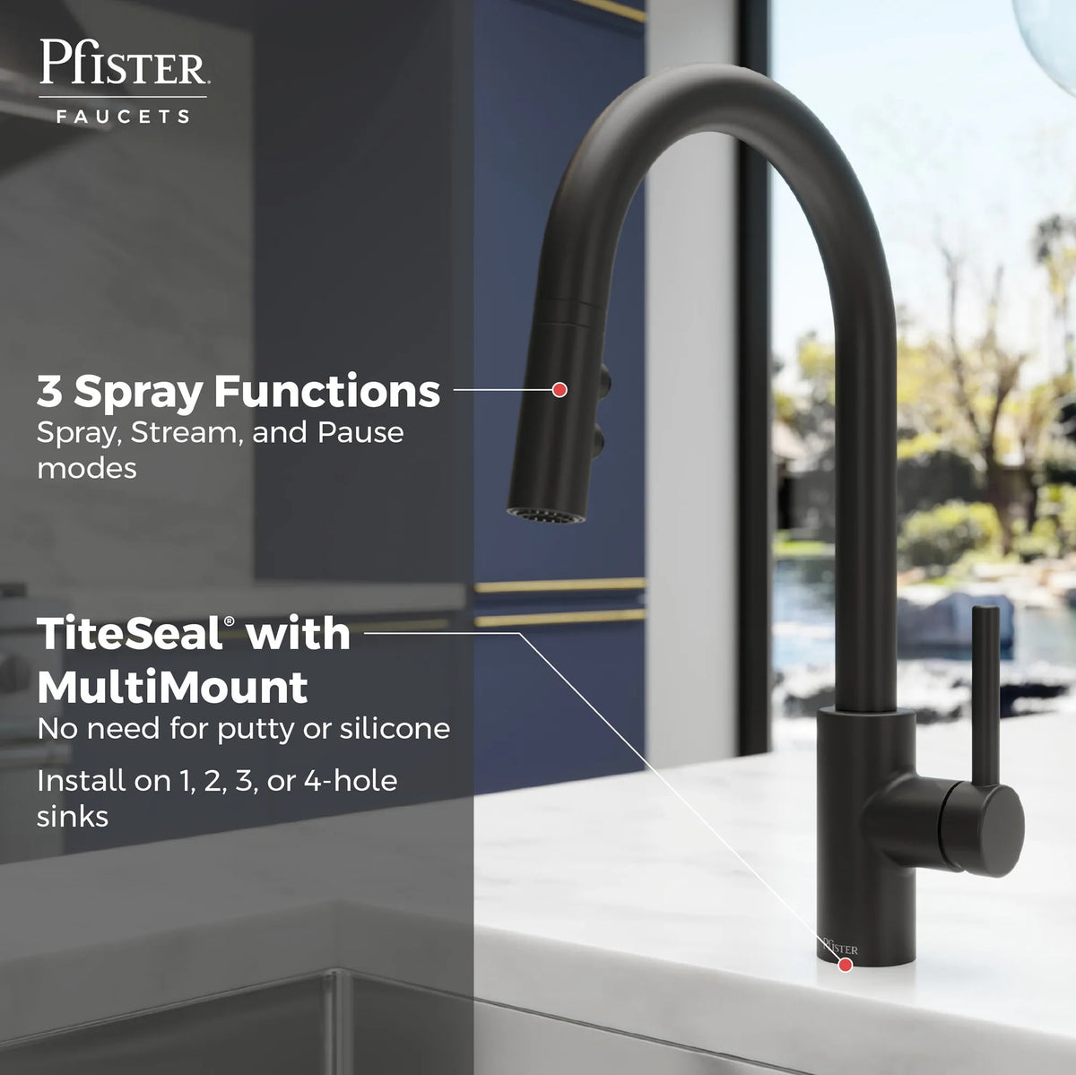 Pfister Faucets LG529SAB Stellen Single-Handle Pull-Down Kitchen Faucet in Matte Black