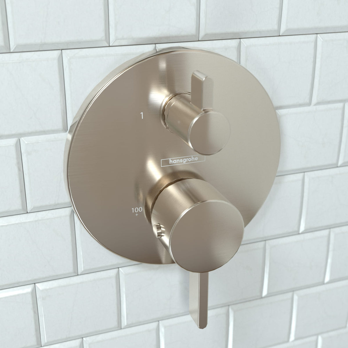 hansgrohe Ecostat Thermostatic Trim S with Volume Control and Diverter in Brushed Nickel