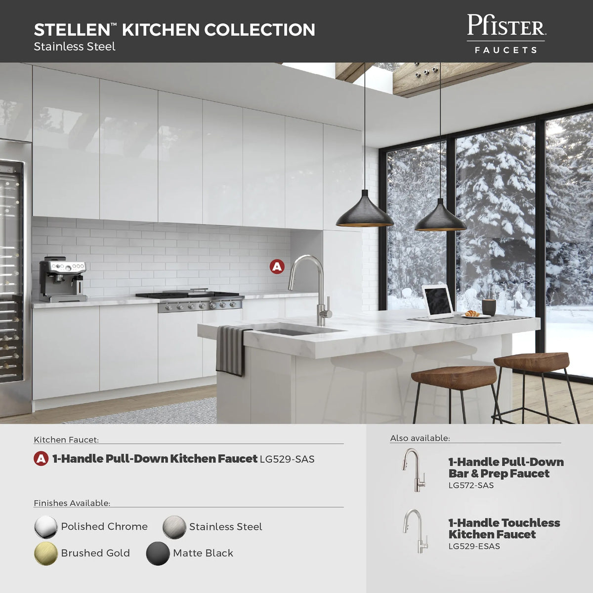Pfister Faucets LG529SAS Stellen Single-Handle Pull-Down Kitchen Faucet in Stainless Steel