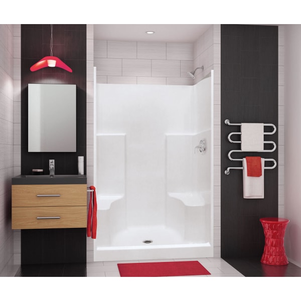 SS3648 AcrylX Alcove Center Drain One-Piece Shower in White, Two seats