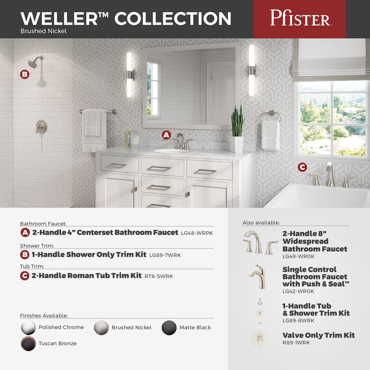 Pfister Faucets LG89-8WRK Weller Single-Handle Tub & Shower Trim in Brushed Nickel