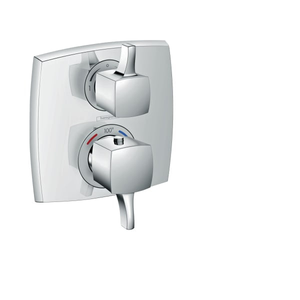 hansgrohe Ecostat Classic Thermostatic Trim with Volume Control and Diverter, Square in Chrome
