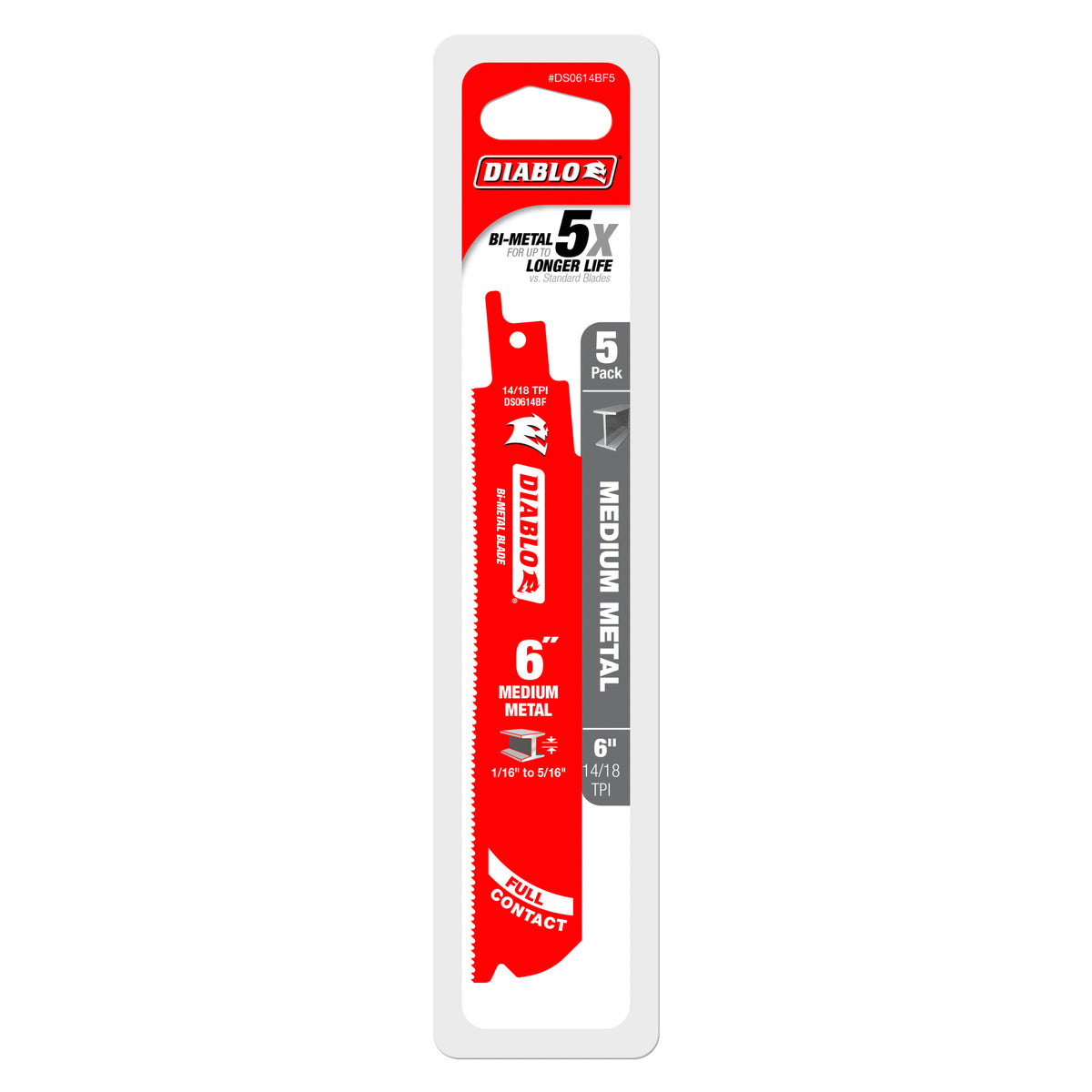 Diablo 6" 14/18TPI Bi-Metal Reciprocating Saw Blades for Medium Metal (5-Pack)