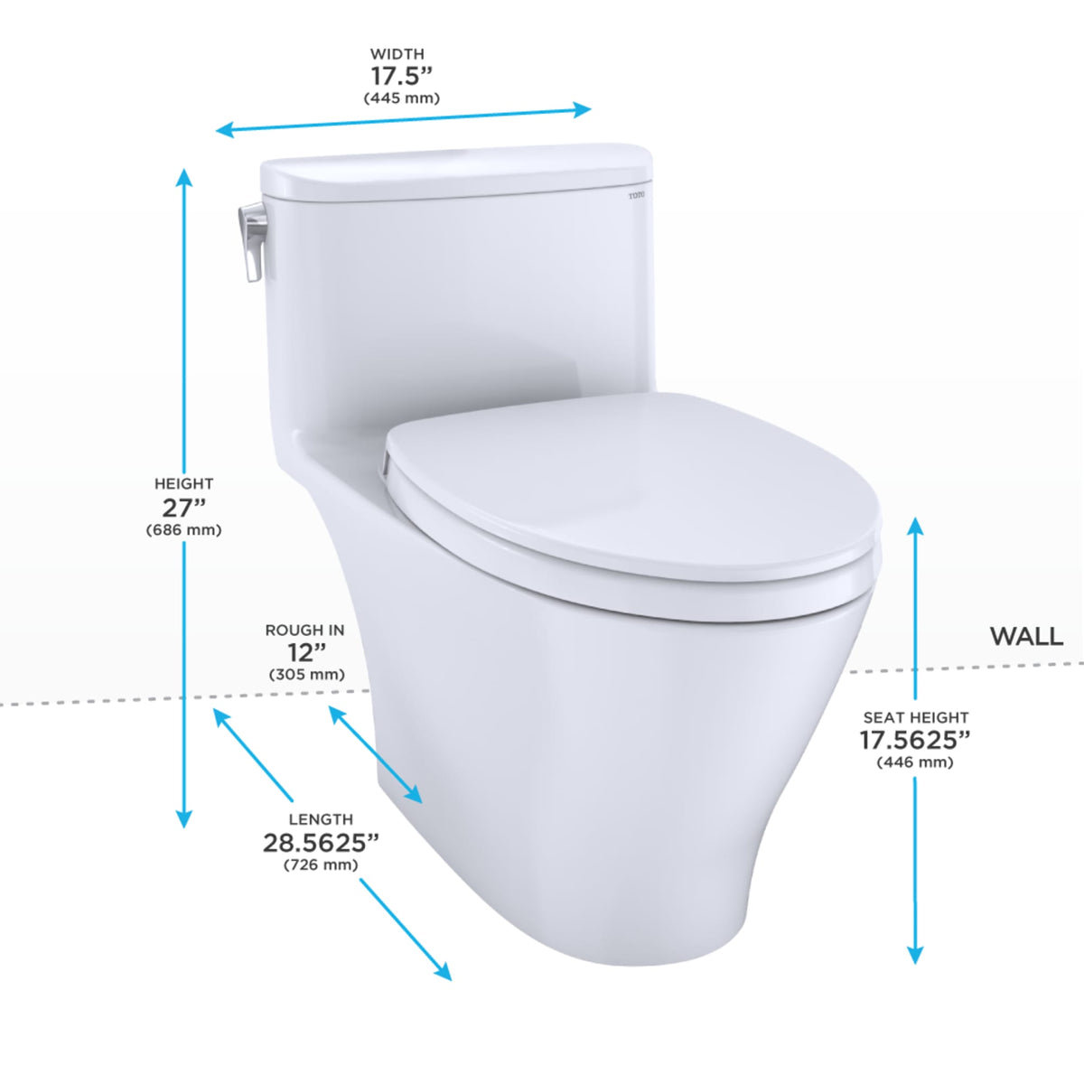 TOTO® Nexus® One-Piece Elongated 1.28 GPF Universal Height Toilet with CEFIONTECT® and SS124 SoftClose Seat, WASHLET®+ Ready, Cotton White