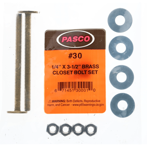 1/4"X3-1/2" Double Nut/Wash Closet Bolt - Pasco 30