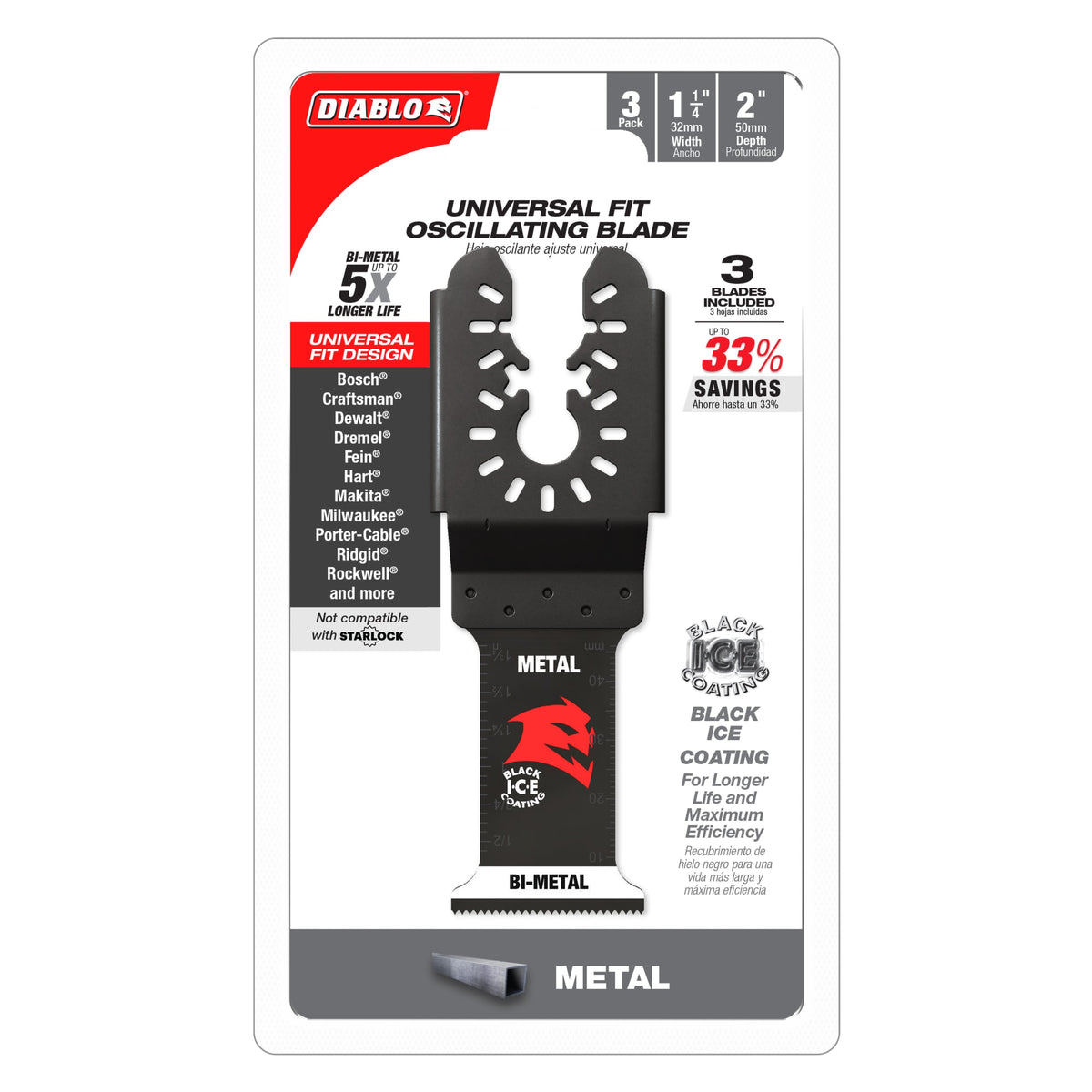 Diablo 1-1/4" Steel Demon™ Universal Fit Bi-Metal Oscillating Blades for Metal (3-Pack)