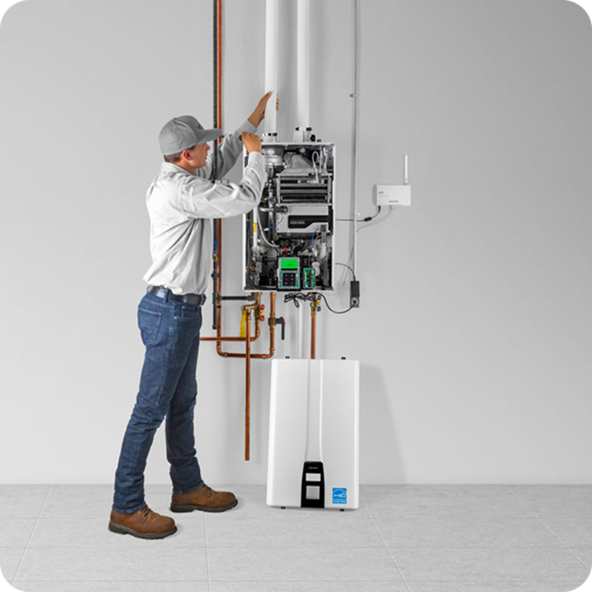 Navien High Efficiency Condensing Tankless Water Heater Max Input: 120,000 BTU/h, Indoor or Outdoor Wall-Hung, Residential/Commercial NPE-150S2