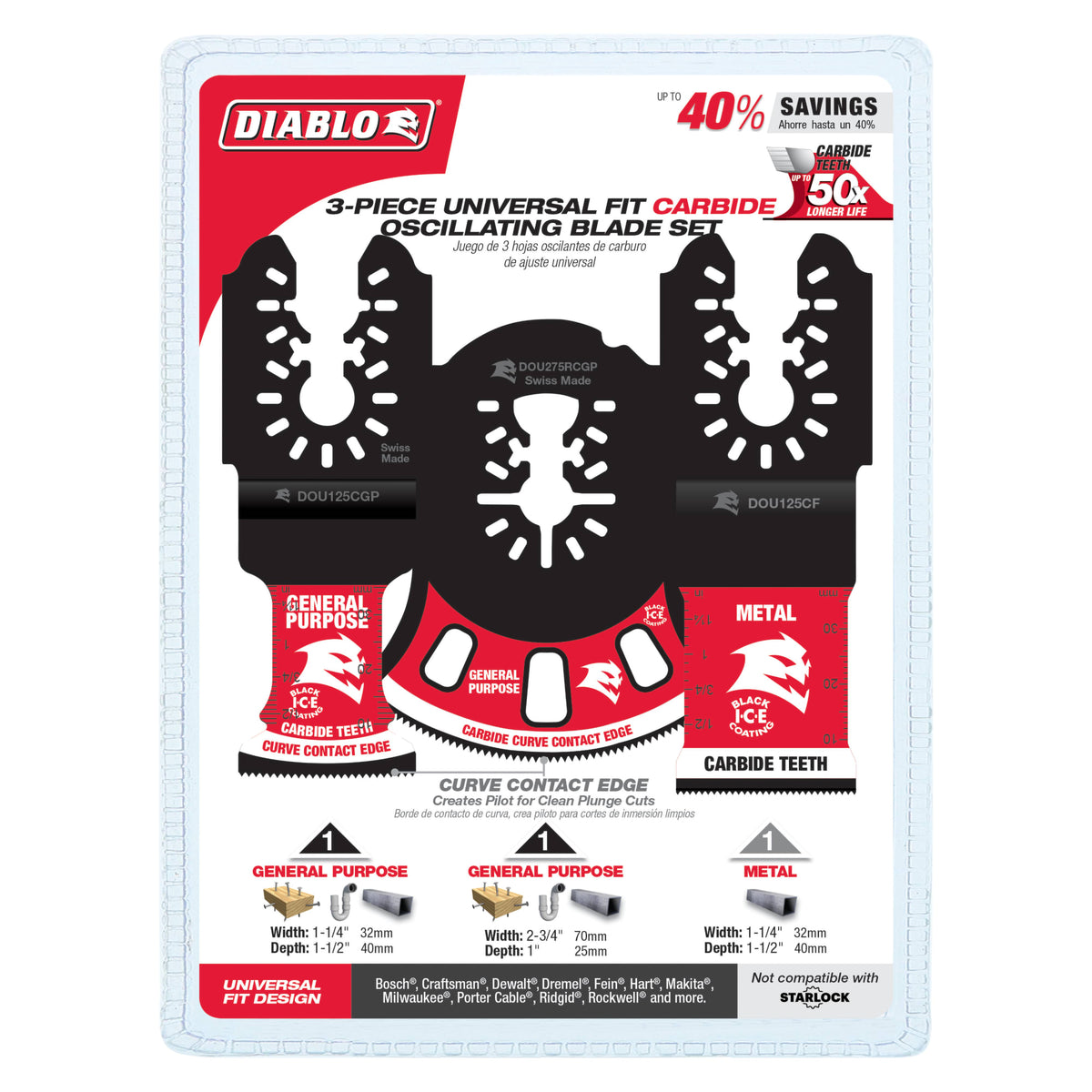 Diablo 3 pc Universal Fit Carbide Oscillating Blade Set (3-Piece)