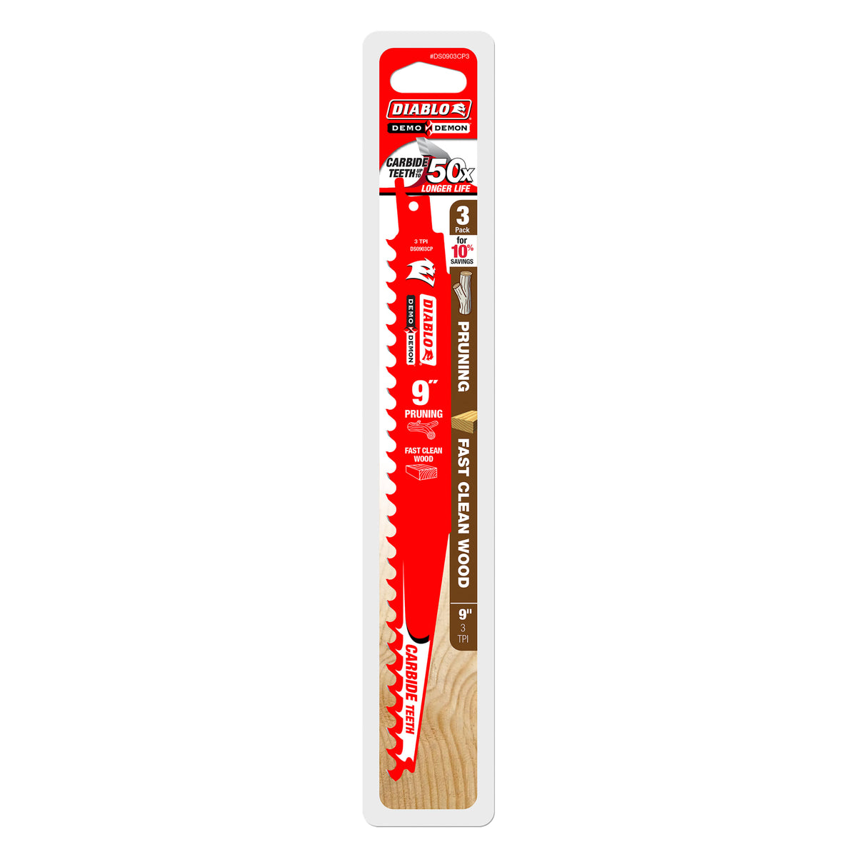 Diablo 9" 3TPI Demo Demon™ Carbide Tipped Reciprocating Saw Blades for Pruning and Clean Wood (3-Pack)