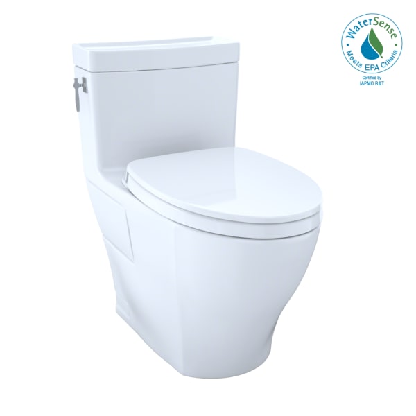 TOTO Aimes WASHLET+ One-Piece Elongated 1.28 GPF Universal Height Skirted Toilet with CEFIONTECT, Cotton White - MS626124CEFG#01