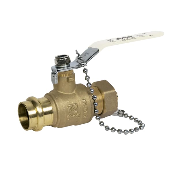 3/4" Press x Hose - Full Port, 2 Piece, Press x Hose Conection, 250 WOG, Stainless Steel Ball and Stem with Cap and Chain