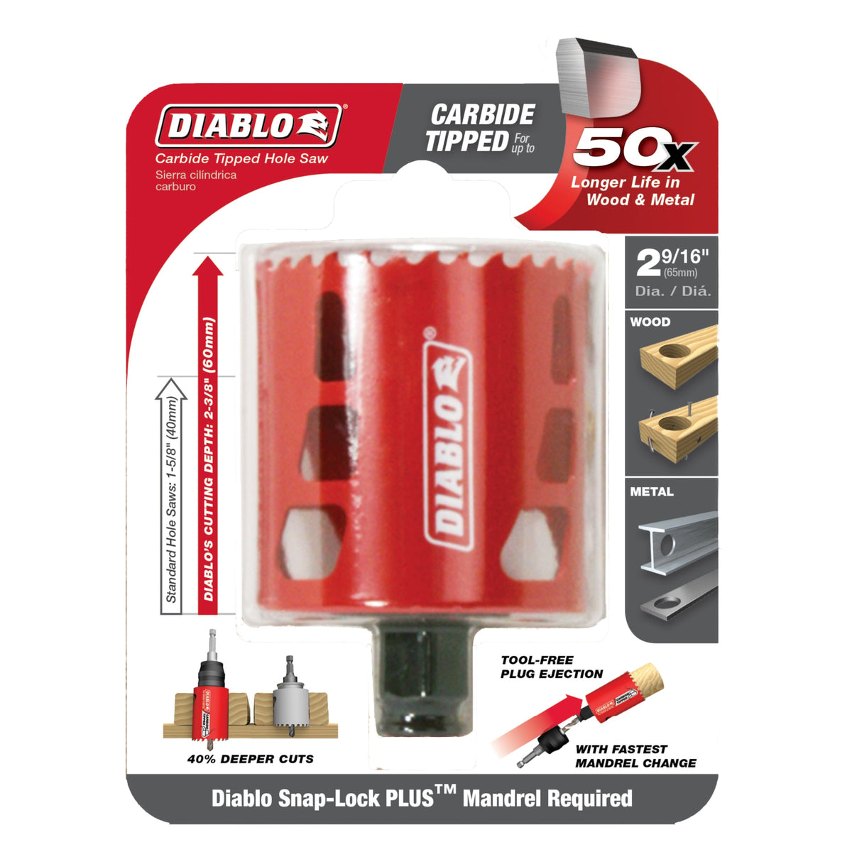 Diablo 2-9/16" Carbide Teeth Hole Saw for Wood and Metal