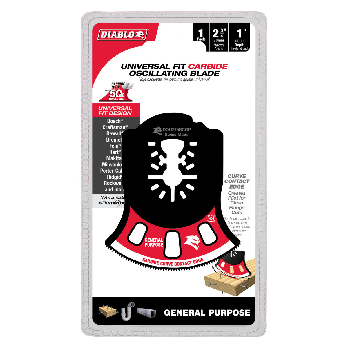 Diablo 2-3/4" AMPED™ Demo Demon™ Universal Fit Carbide Teeth Oscillating Blade for General Purpose Cuts
