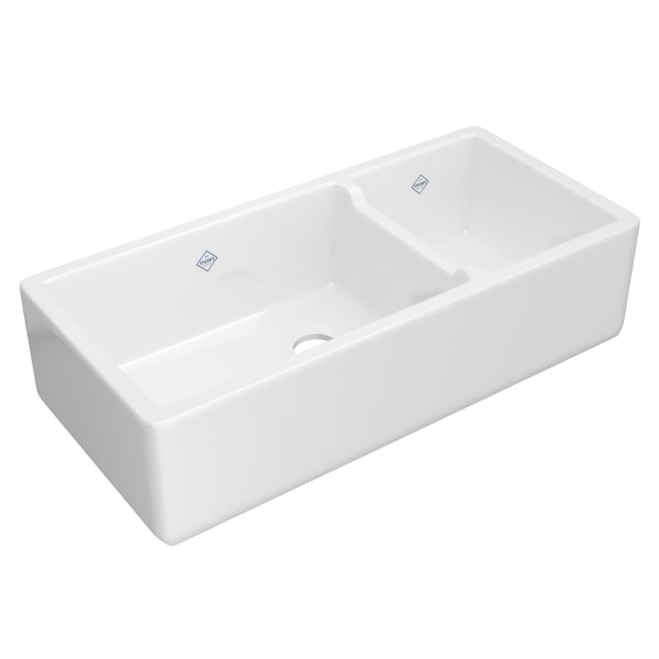 Lancaster™ 40" Double Bowl Farmhouse Apron Front Fireclay Kitchen Sink in White (WH)