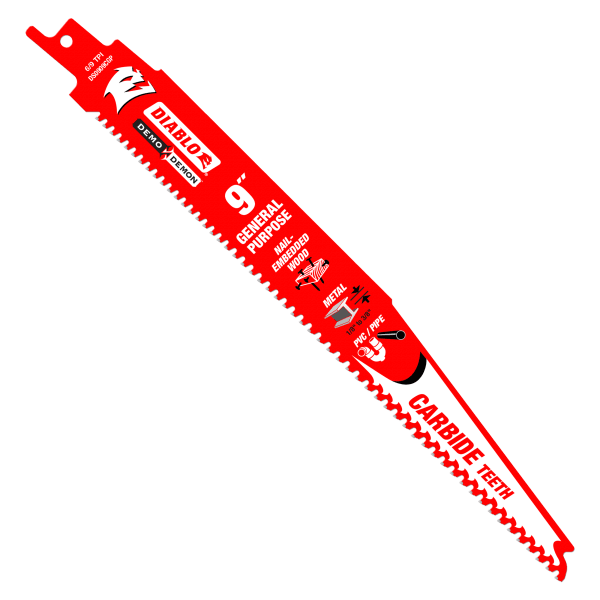 9" 6/9 TPI Demo Demon™ Carbide Teeth Reciprocating Saw Blades for General Purpose Cuts (3-Pack)