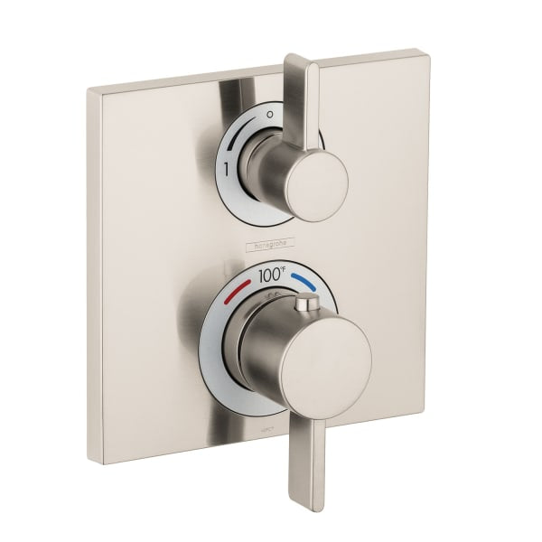 hansgrohe Ecostat Square Thermostatic Trim with Volume Control and Diverter in Brushed Nickel