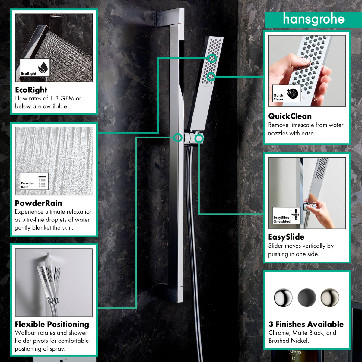 hansgrohe Pulsify E Wallbar Set 100 3-Jet 24", 1.75 GPM in Chrome